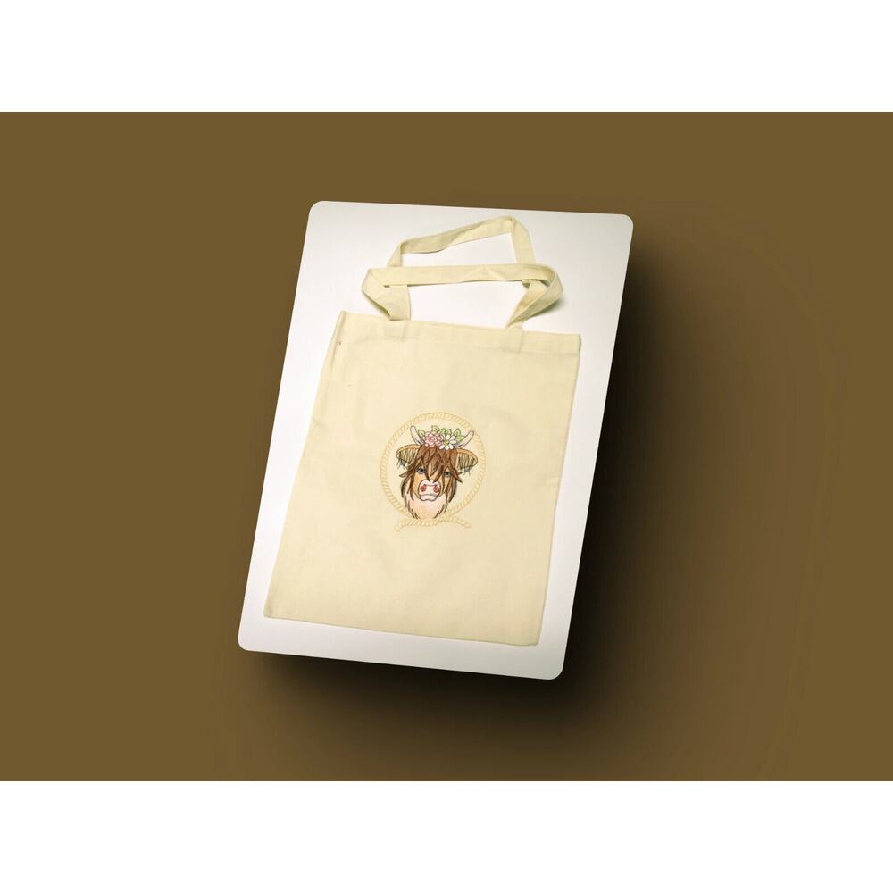 Highland Cow Embroidered Tote Hand Made By Jan of Sew Knot Right